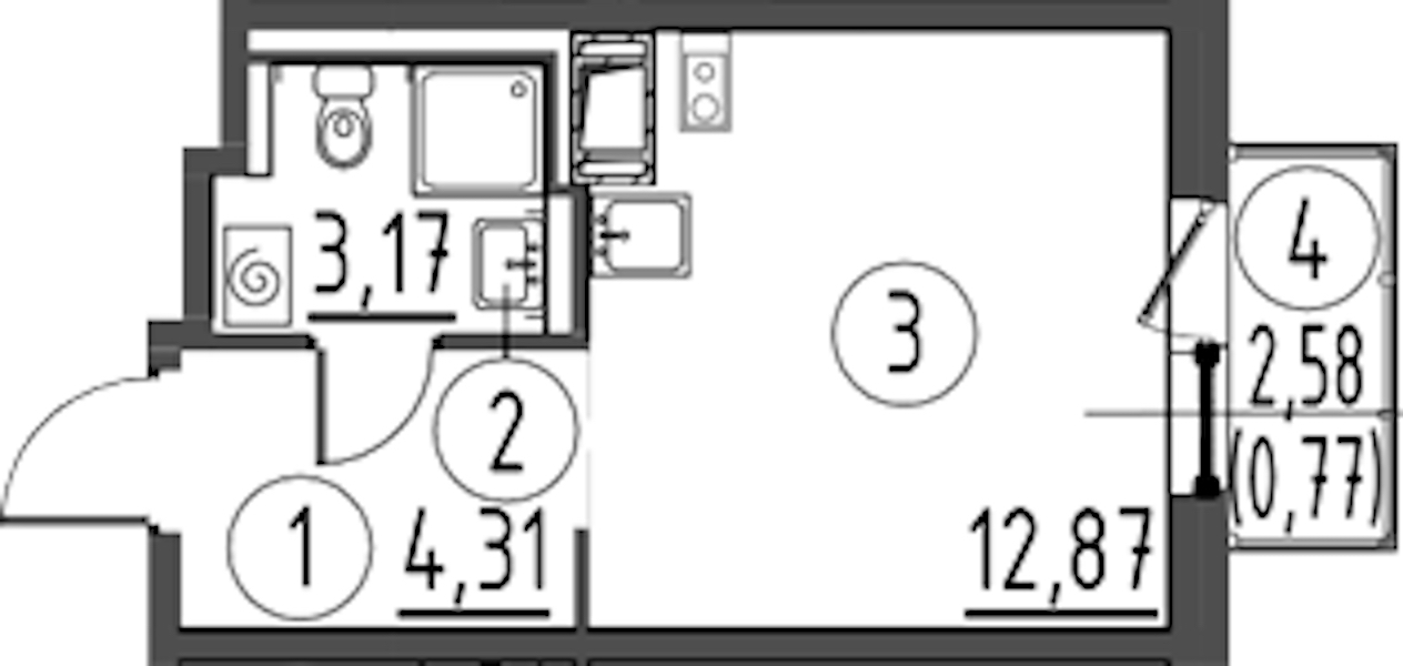 Квартира студия 21.12 м², 3/13 эт., ЖК «Квартал Торики»